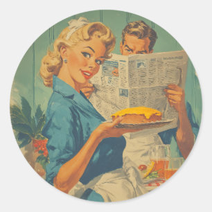 Retro Pie und Papierarm Runder Aufkleber