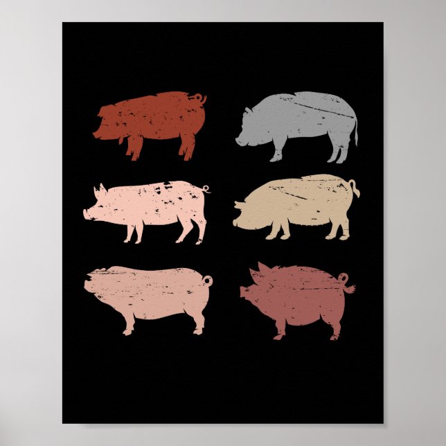 Retro Pig Lover Farm Rinder Vintages Schwein Poster (Vorne)
