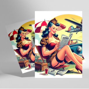 Retro-Pilot Pin-up Postkarte