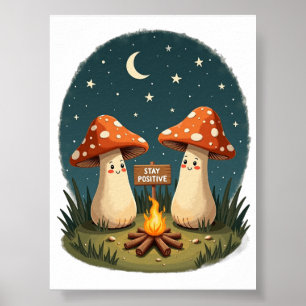 Retro Pilz Lagerfeuer Positivität Pilze Natur Poster