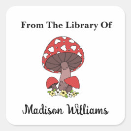 Retro-Pilz mit Herz-Kreislauf-Etikett Quadratischer Aufkleber