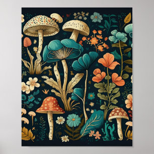 Retro-Pilz- und Blumenillustrationsdesign Poster