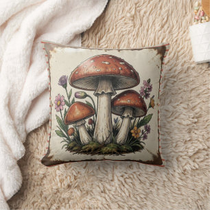 Retro-Pilze und Blumen Vintage-Vibes Kissen