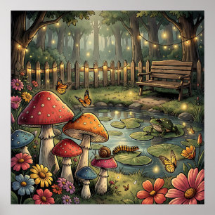 Retro Pilze und Blumen Vintage Vibes Poster