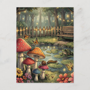 Retro Pilze und Blumen Vintage Vibes Postkarte