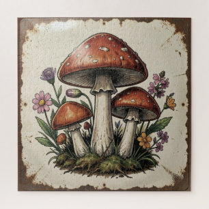 Retro Pilze und Blumen Vintage Vibes Puzzle