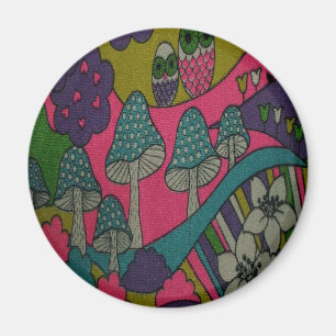 Retro Pilze und Eulen Magnet
