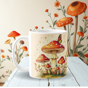 Retro-Pilze und Schmetterling Vintage-Farben Kaffeetasse