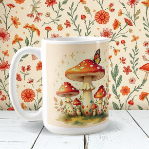Retro-Pilze und Schmetterling Vintage-Farben Kaffeetasse