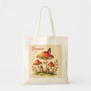 Retro-Pilze und Schmetterling Vintage-Farben Tragetasche