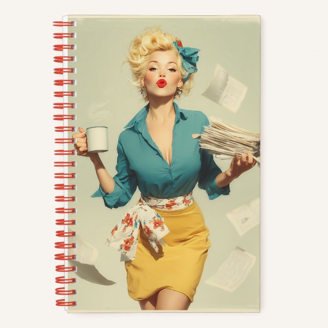 Retro Pin-Up Büro Chic Notizbuch (Vorderseite)