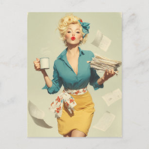 Retro Pin-Up Büro Chic Postkarte
