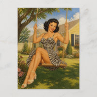 Retro-Pin-Up-Frau auf einer Schaukel aus den 1950e