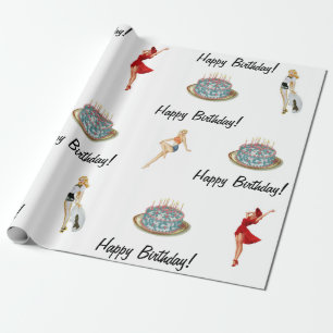 Retro-Pin-Up- & Geburtstagskuchen-Geschenkpapier Geschenkpapier