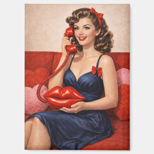 Retro-Pin-Up-Girl mit Küss-Handy Magnet