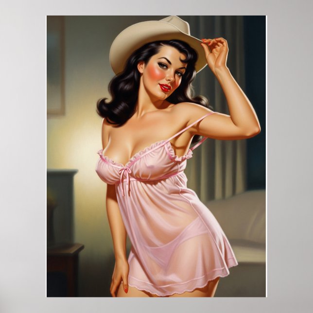 Retro Pin-up Girl with Cowboy hat Poster (Vorne)