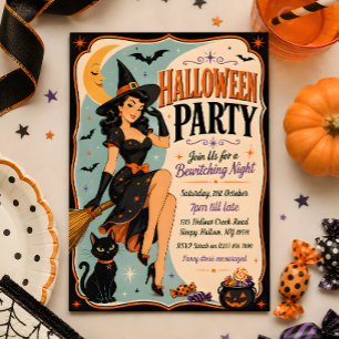 Retro Pin-Up Hexen Halloween-Party-Einladung Einladung