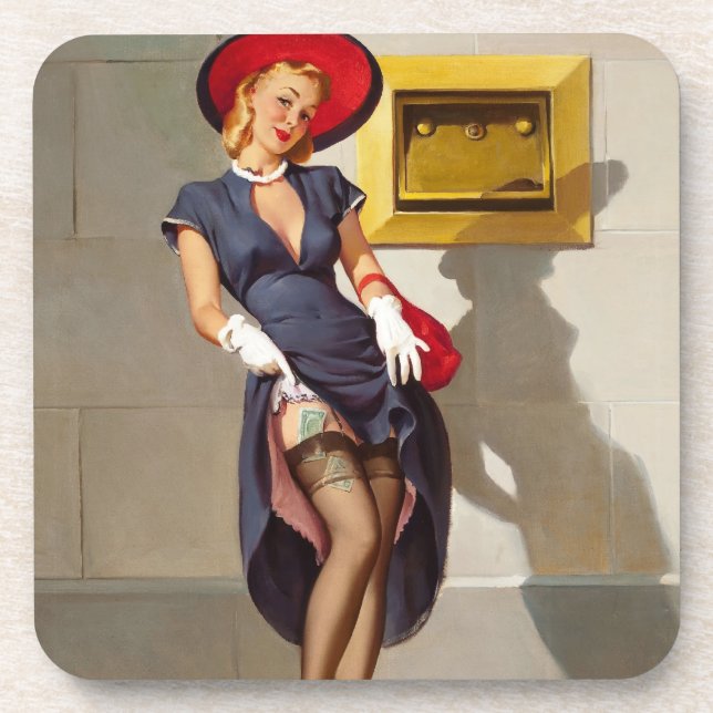 Retro Pin-Up Mädchen Getränkeuntersetzer (Vorderseite)