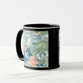 Retro Pin-Up Mädchen Kaffee Pause Collage Tasse