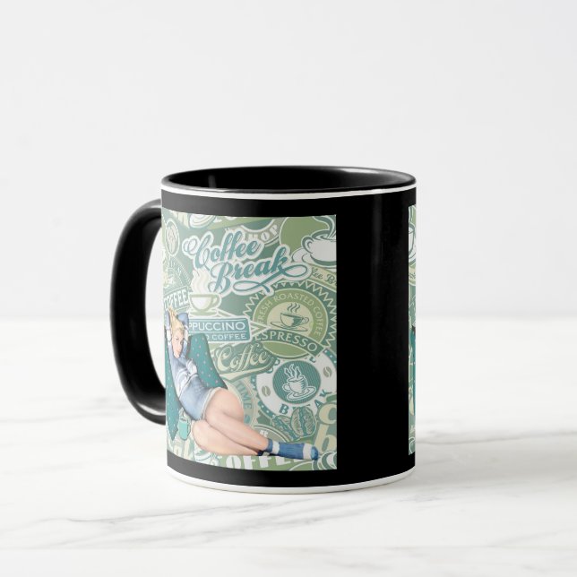 Retro Pin-Up Mädchen Kaffee Pause Collage Tasse (Vorderseite Links)