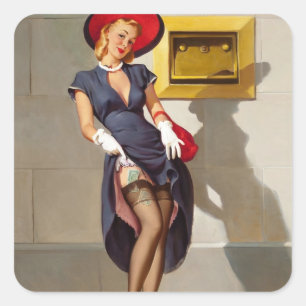 Retro Pin-Up Mädchen Quadratischer Aufkleber