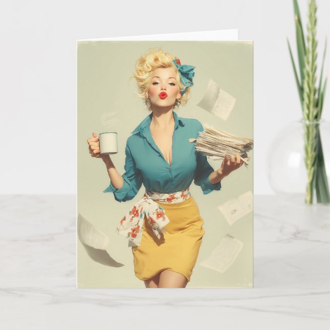 Retro Pin-Up Office Chic Karte (Vorderseite)