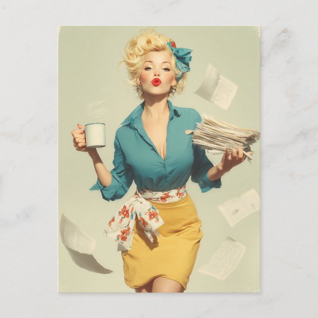 Retro Pin-Up Office Chic Postkarte (Vorderseite)