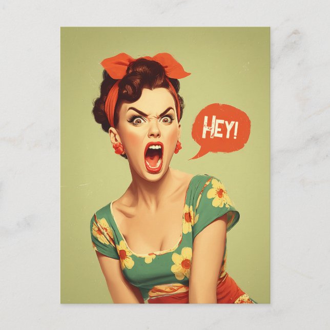 Retro-Pin-Up-Power-Schrei Postkarte (Vorderseite)