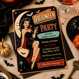 Retro Pin-Up Vampir Halloween-Party-Einladung Einladung