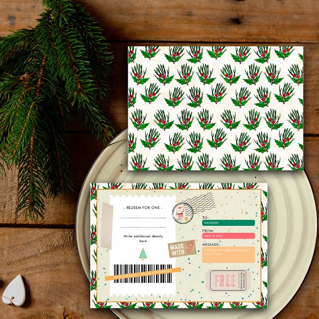 Retro Pine Branches Christmas Ticket Gift Coupon (Von Creator hochgeladen)