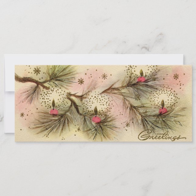 Retro Pine Weihnachtskarte der 1950er Jahre Feiertagskarte (Vorderseite)