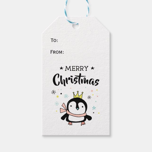 Retro Pinguin fröhliche Weihnachtsvergoldung Geschenkanhänger (Vorderseite)