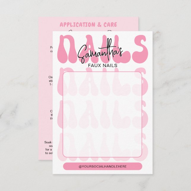 Retro Pink Acrylic Nails Care Guide Display Cards (Vorne/Hinten)
