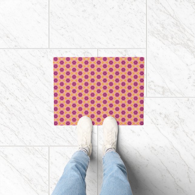Retro Pink and Orange Modern Geometric Pattern Fußmatte (Indoor)