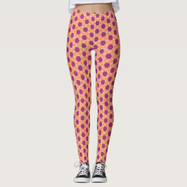 Retro Pink and Orange Modern Geometric Pattern Leggings