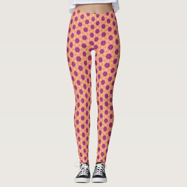 Retro Pink and Orange Modern Geometric Pattern Leggings (Vorderseite)