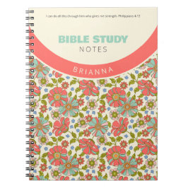 Retro Pink & Aqua Floral Personalized Notizblock