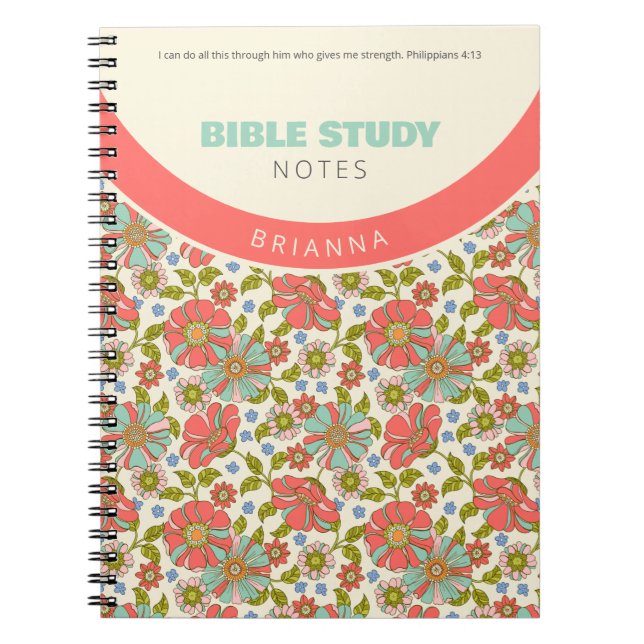 Retro Pink & Aqua Floral Personalized Notizblock (Vorderseite)