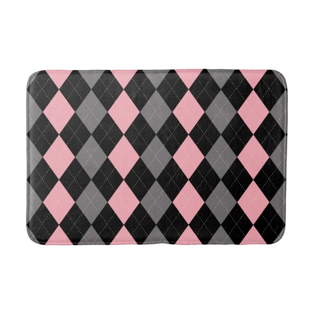 Retro Pink Black Gray Raute Badematte (Vorderseite)