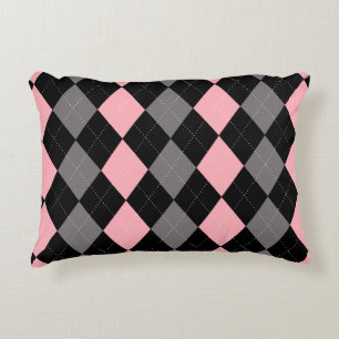 Retro Pink Black Gray Raute Dekokissen