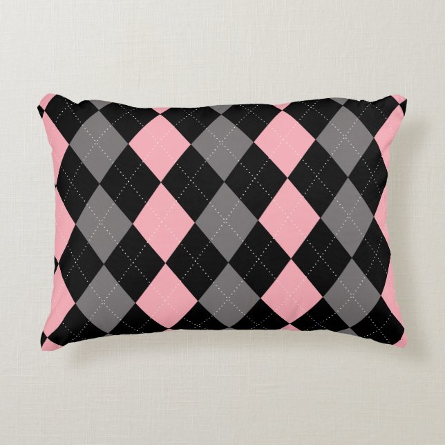 Retro Pink Black Gray Raute Dekokissen (Vorderseite)