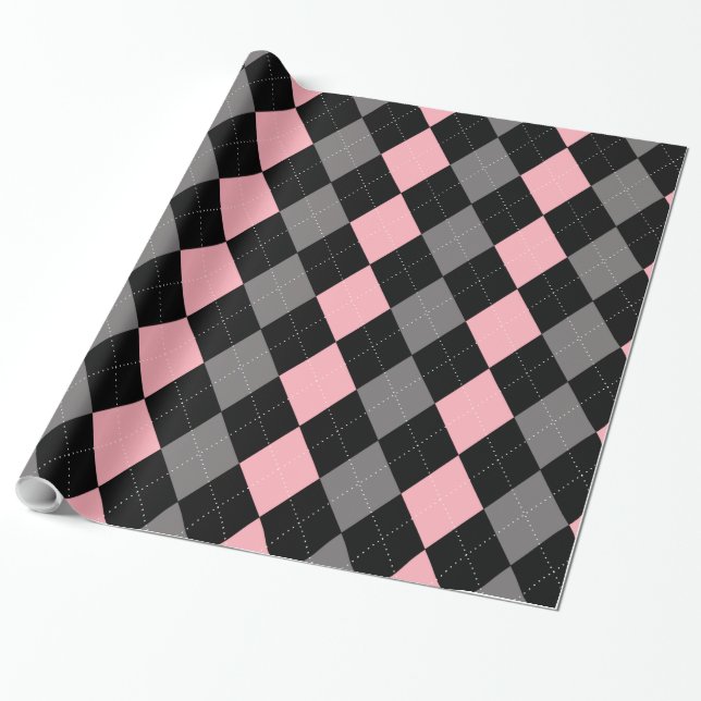 Retro Pink Black Gray Raute Geschenkpapier (Ungerollt)