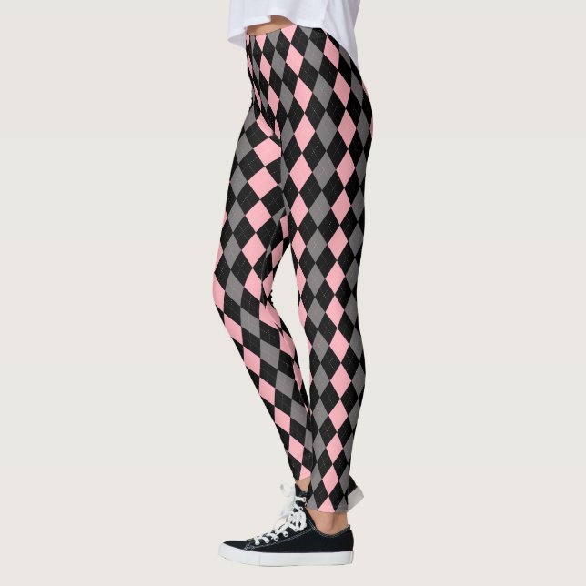 Retro Pink Black Gray Raute Leggings (Links)