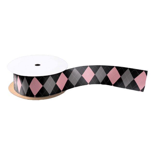 Retro Pink Black Gray Raute Satinband (Spule)