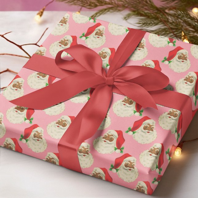 Retro Pink Black Santa Weihnachts Wrapping Paper Geschenkpapier (Von Creator hochgeladen)