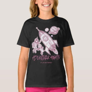 Retro Pink Black Space Tracket Astronaut T-Shirt