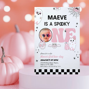 Retro Pink Black Spooky 1. Geburtstag Einladung