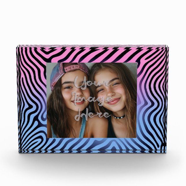Retro Pink Blauer Gradient Zebra Strip Foto Rahmen (Vorderseite)