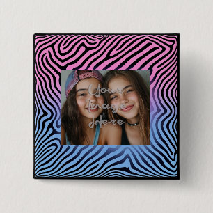 Retro Pink Blauer Gradient Zebra Strip Foto Rahmen Button