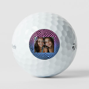 Retro Pink Blauer Gradient Zebra Strip Foto Rahmen Golfball